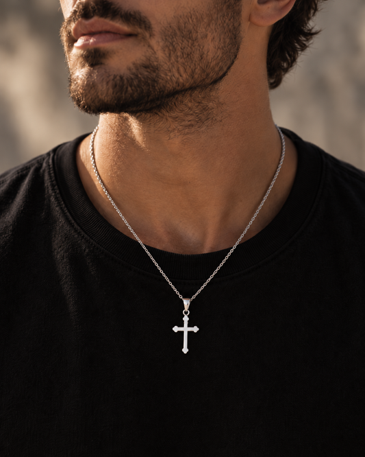 Catholic Sterling Silver Cross Necklace for Men