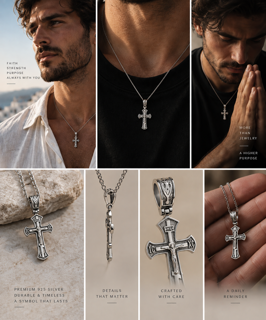Ornate Sterling Silver Crucifix Necklace for Men