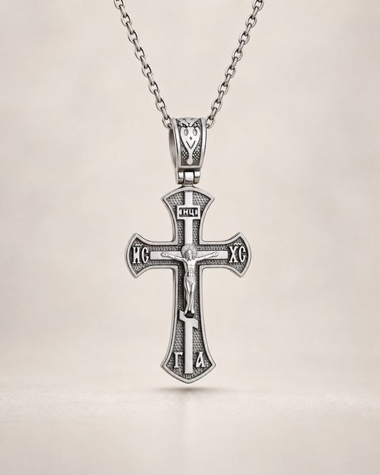 Ornate Sterling Silver Crucifix Necklace for Men