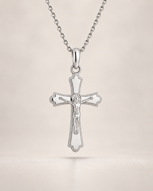 Ornate Sterling Silver Crucifix Necklace for Women